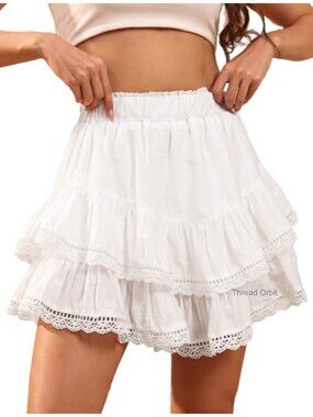 Flowy Ruffle Eyelet High Waisted Skort Women Boho Mini Skirts